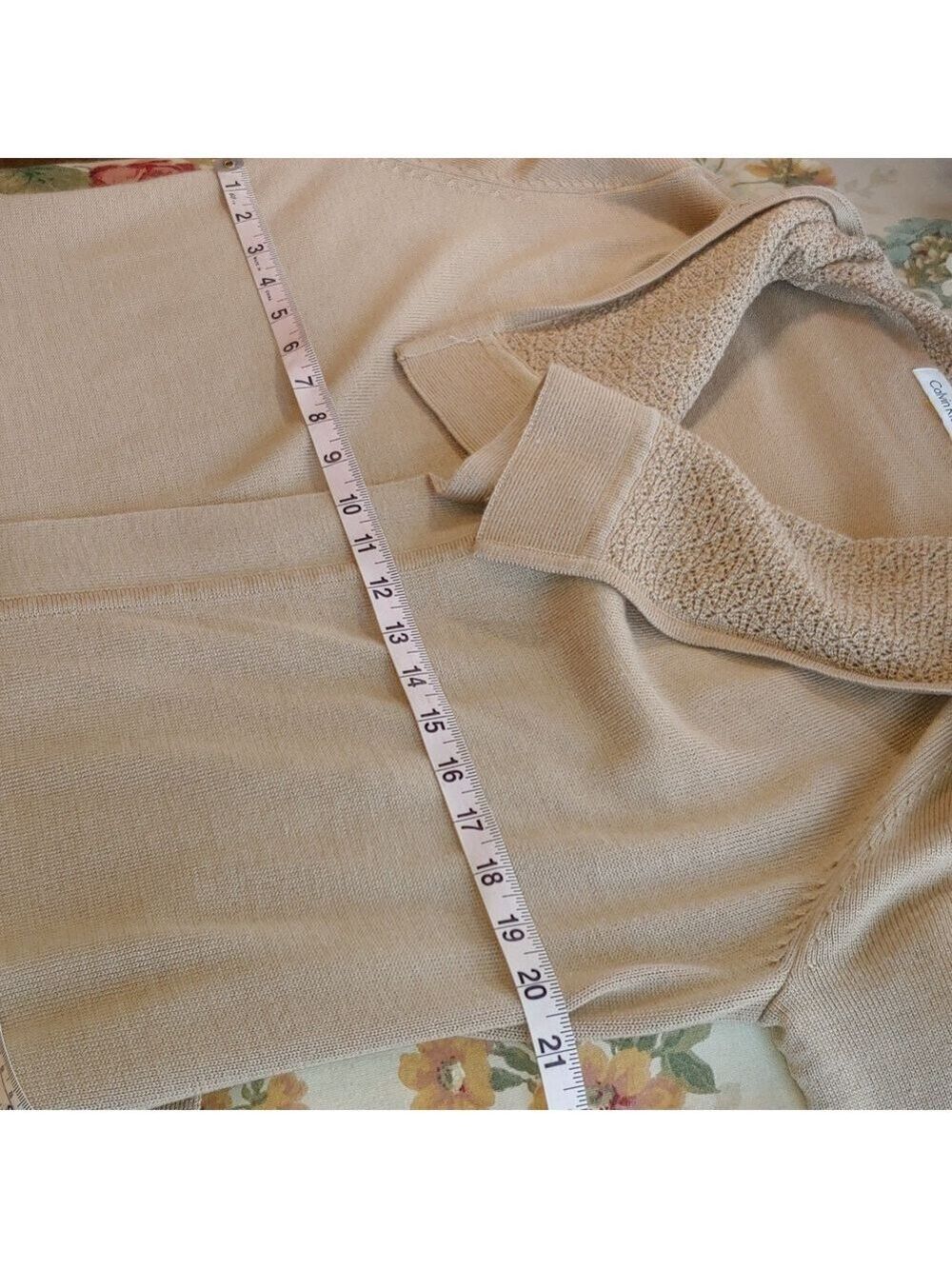Calvin Klein Belted Wool Blend Wrap Cardigan Coat in Camel Tan Women's Large - Picture 13 of 16
